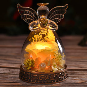 Aastin preserved rose in glass angel with LED light for elegant decor
