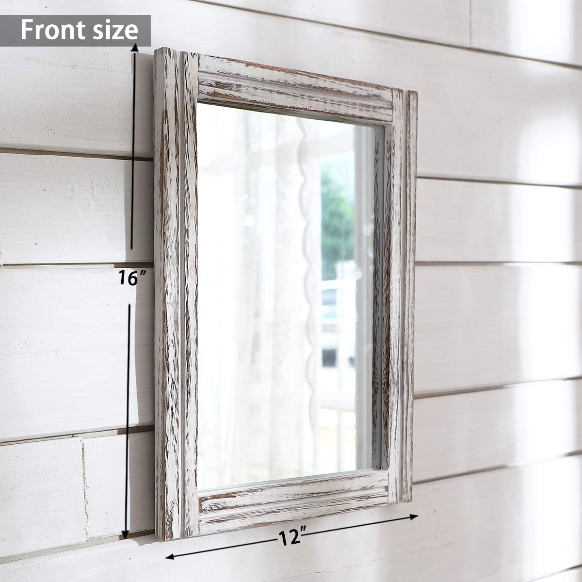 AAZZKANG rustic wood frame mirror hanging option adds farmhouse charm to any room.