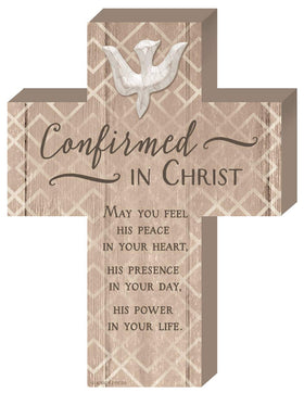 Abbey Gift 8x6 Confirmation wall cross in wood finish, ready to hang or stand for versatile display.