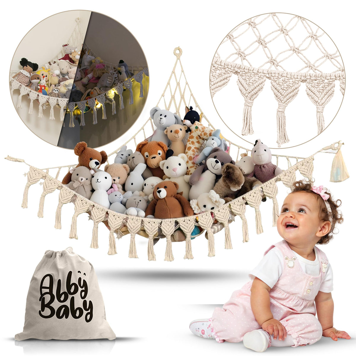 Abby Baby macrame rope material highlighting premium handwoven texture.