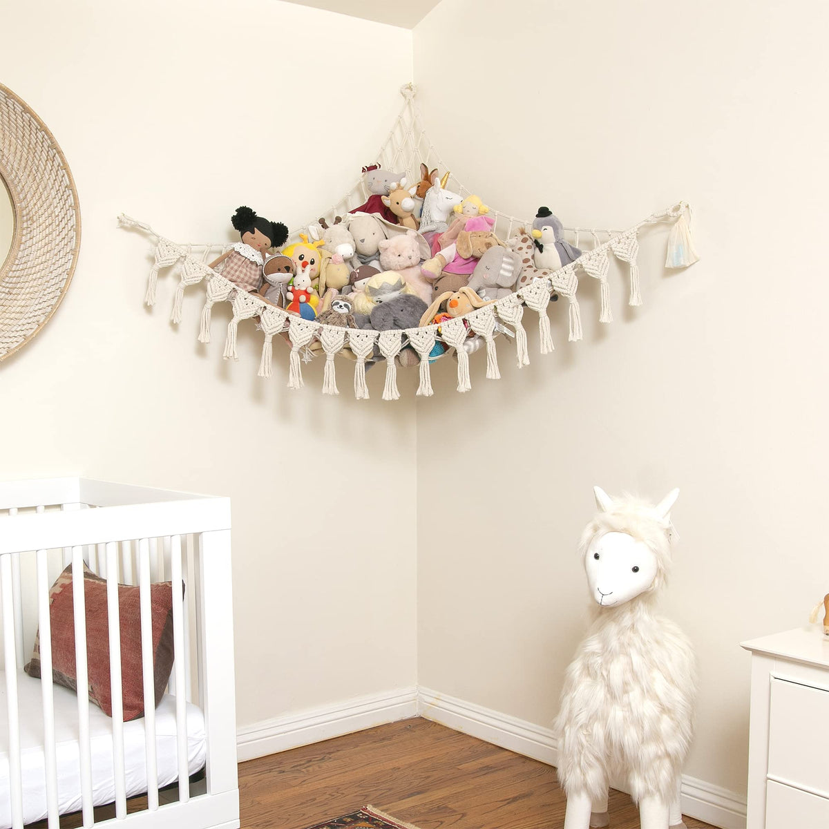 Abby Baby nursery ambience enhancement with chic plush toy storage.