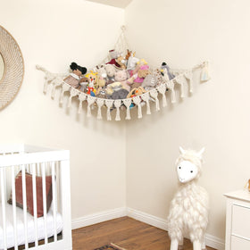 Abby Baby nursery ambience enhancement with chic plush toy storage.