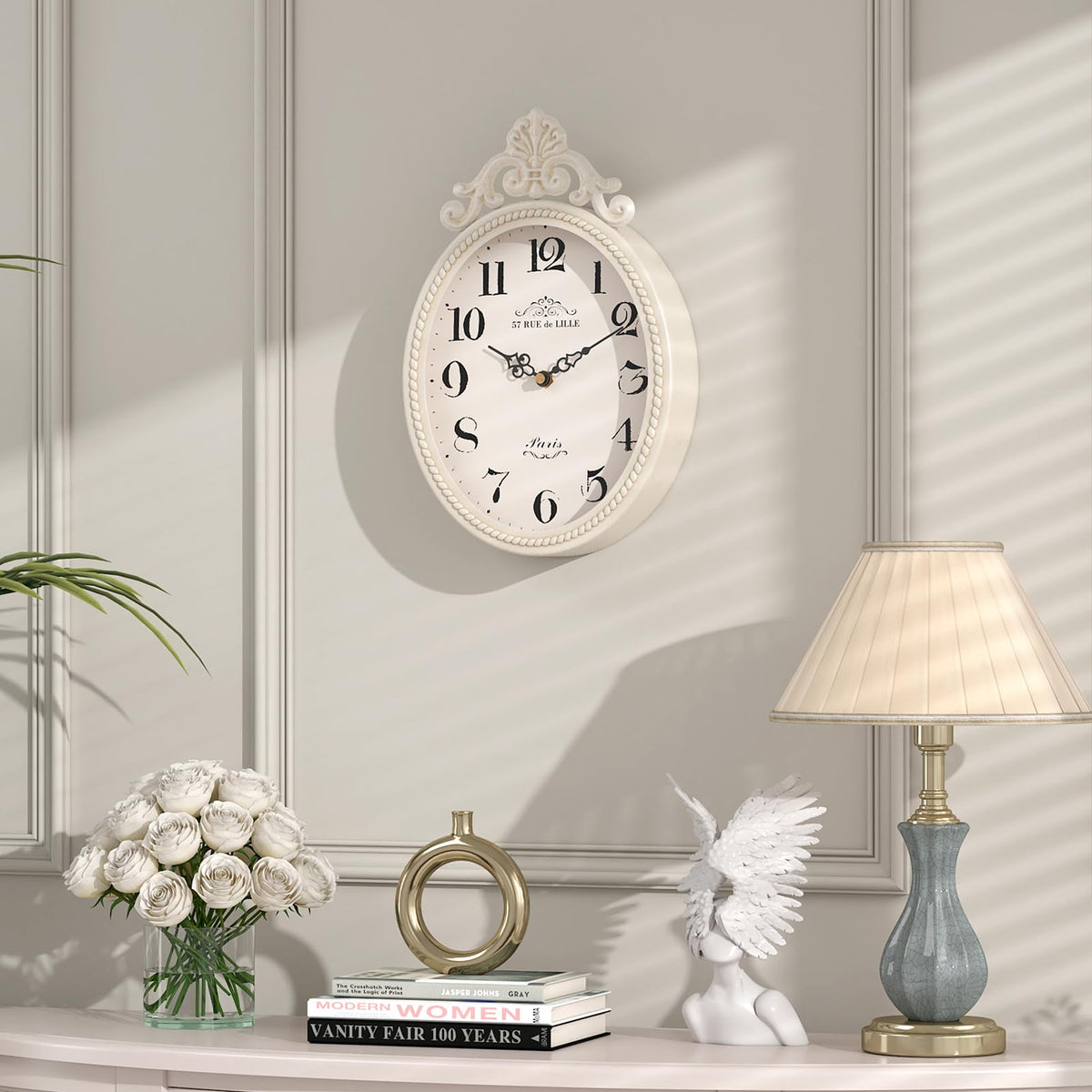 Abdurey farmhouse decor wall clock adds rustic flair to bathroom or entryways.