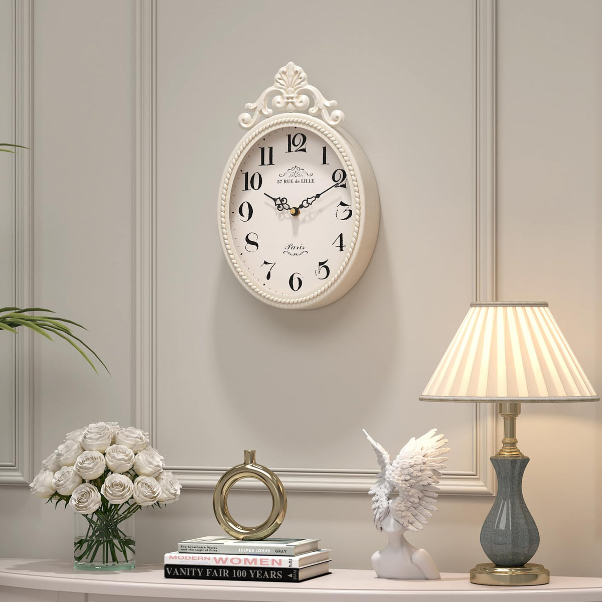 Abdurey oval wall clock for living room or hallway offers decorative charm and clear time.