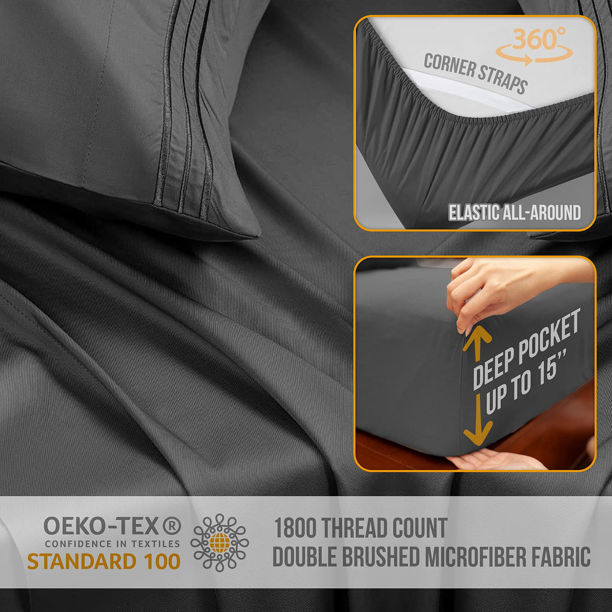 Abeero Home gray king-size sheets set on a bed for a polished look