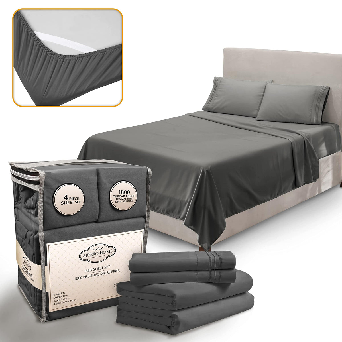 Abeero Home king-size cooling sheets close-up shows ultra-soft microfiber feel