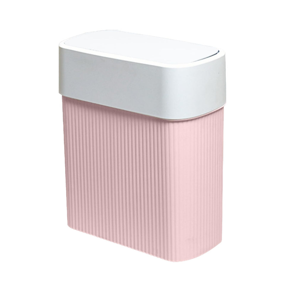 ABEETE 12L slim trash can with lid fits tight spaces and reduces clutter.