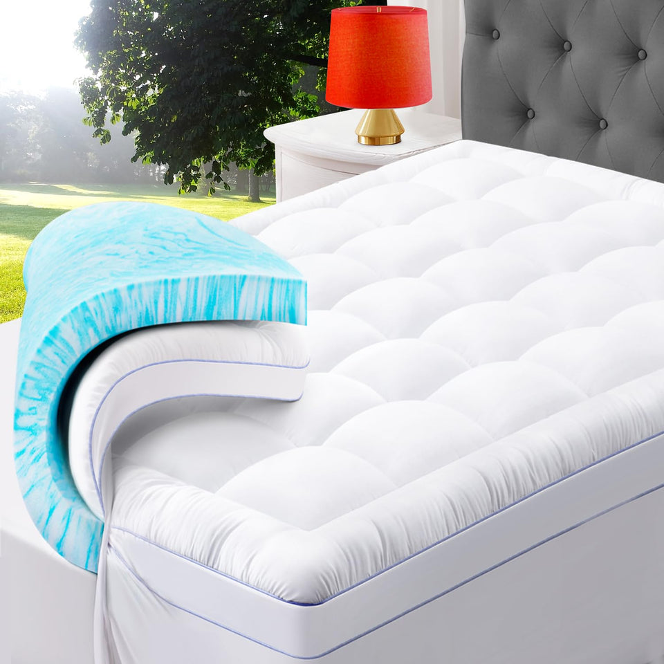 ABENE dual-layer topper front view with cooling memory foam for plush comfort.