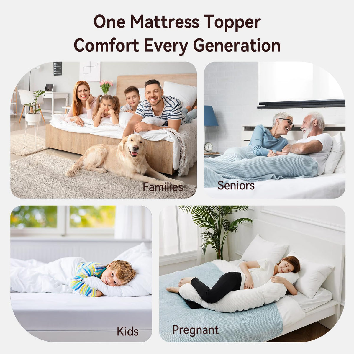 ABENE topper enhances bed aesthetics with plush, inviting surface.