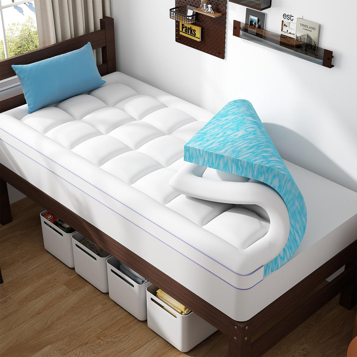 ABENE Twin XL dual-layer topper for cloud-like dorm bed comfort