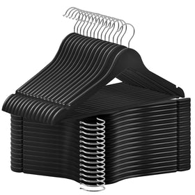 ABHENG 30-pack wooden coat hangers with natural finish for organized, scratch-free garments.