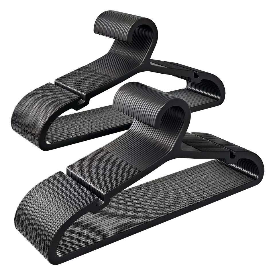 ABHENG 50-pack non-slip hangers securely hold garments and reduce slipping.