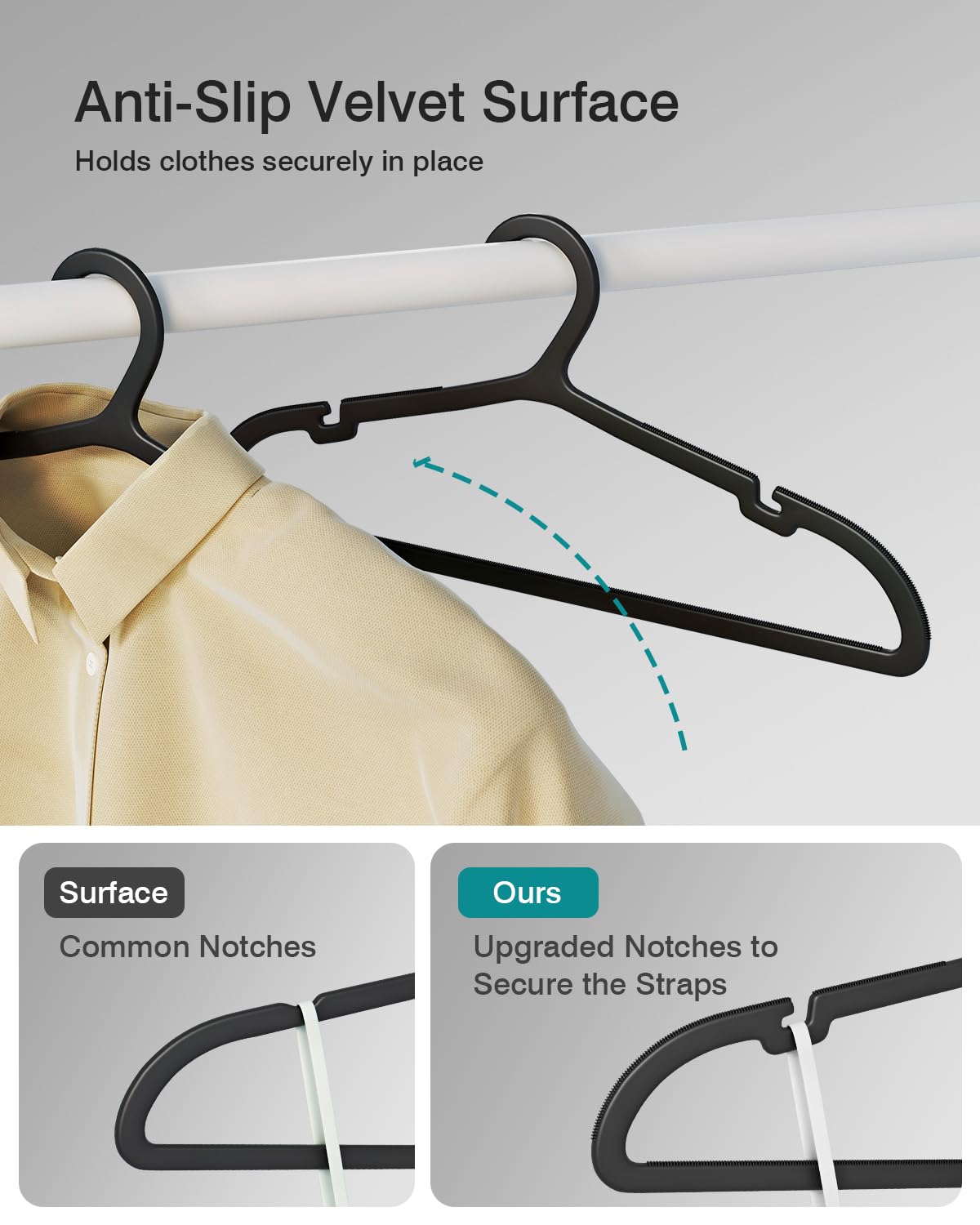 ABHENG black plastic hangers designed for heavy items and long-lasting use.