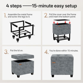 ABHENG Chenille storage ottoman gray legs and reinforced base design