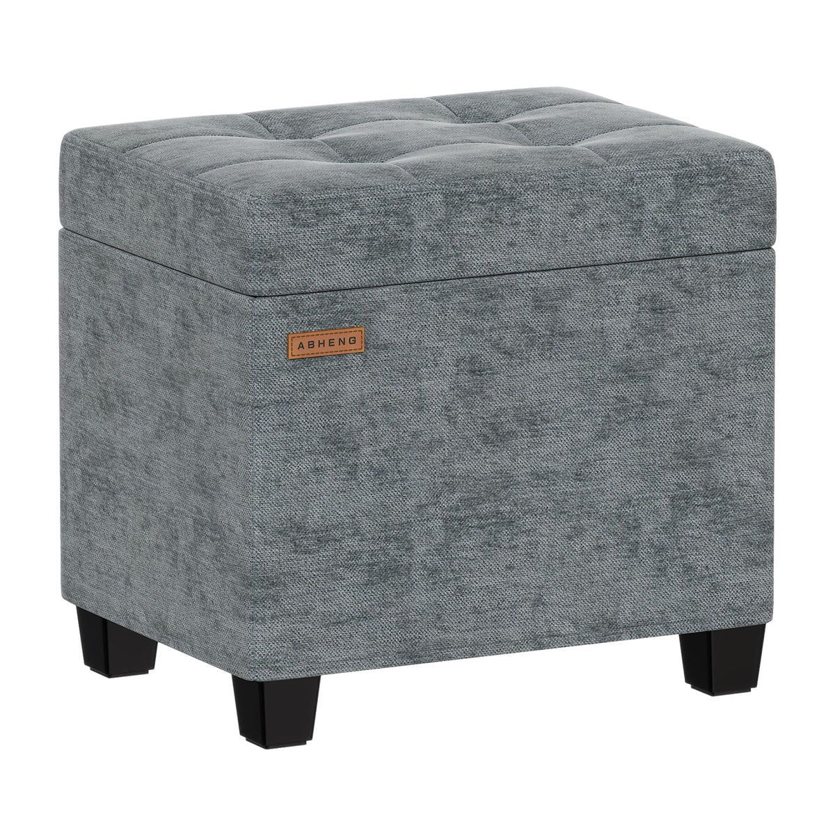 ABHENG Chenille storage ottoman gray front view showing sturdy metal frame