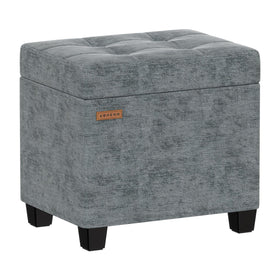ABHENG Chenille storage ottoman gray front view showing sturdy metal frame