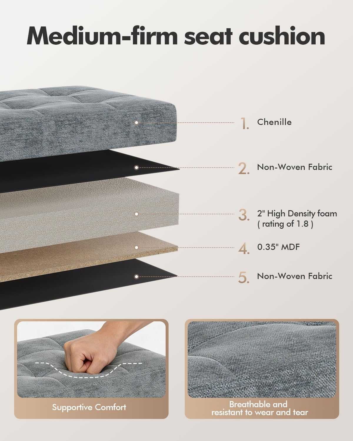 ABHENG Chenille storage ottoman gray lid open reveals 26 liter storage space