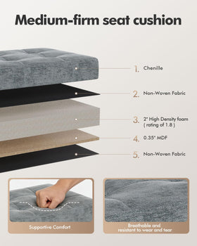 ABHENG Chenille storage ottoman gray lid open reveals 26 liter storage space