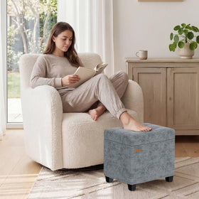 ABHENG Chenille storage ottoman gray interior storage space for blankets and books