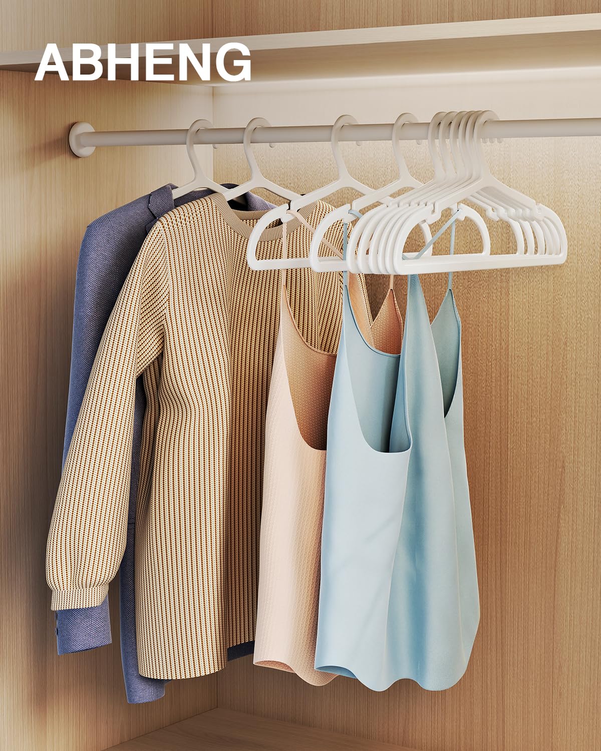 ABHENG hangers with TPR shoulders prevent slips on delicate fabrics and heavy items.