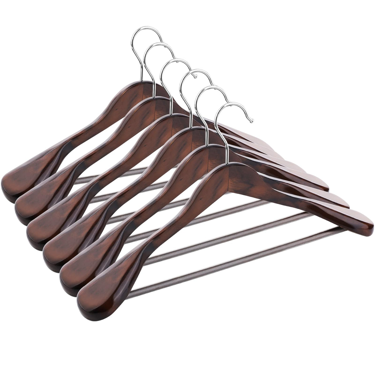 ABHENG solid wood hangers in a 6-pack for sturdy closet organization.