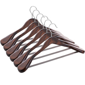 ABHENG solid wood hangers in a 6-pack for sturdy closet organization.