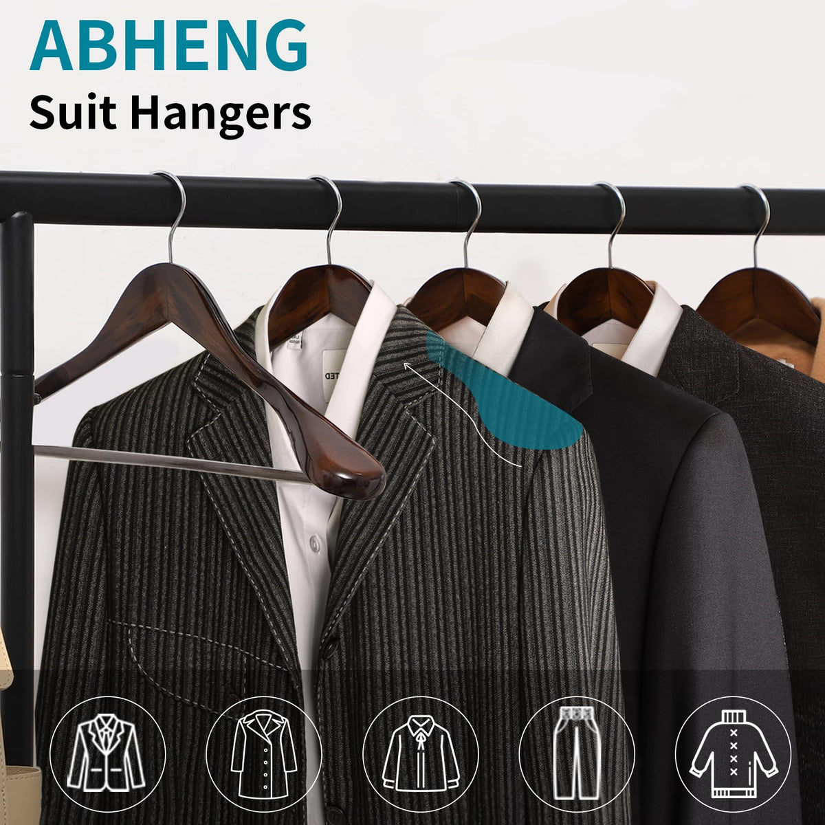 ABHENG solid wood hangers with wide shoulder design support garments.