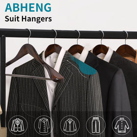 ABHENG solid wood hangers with wide shoulder design support garments.