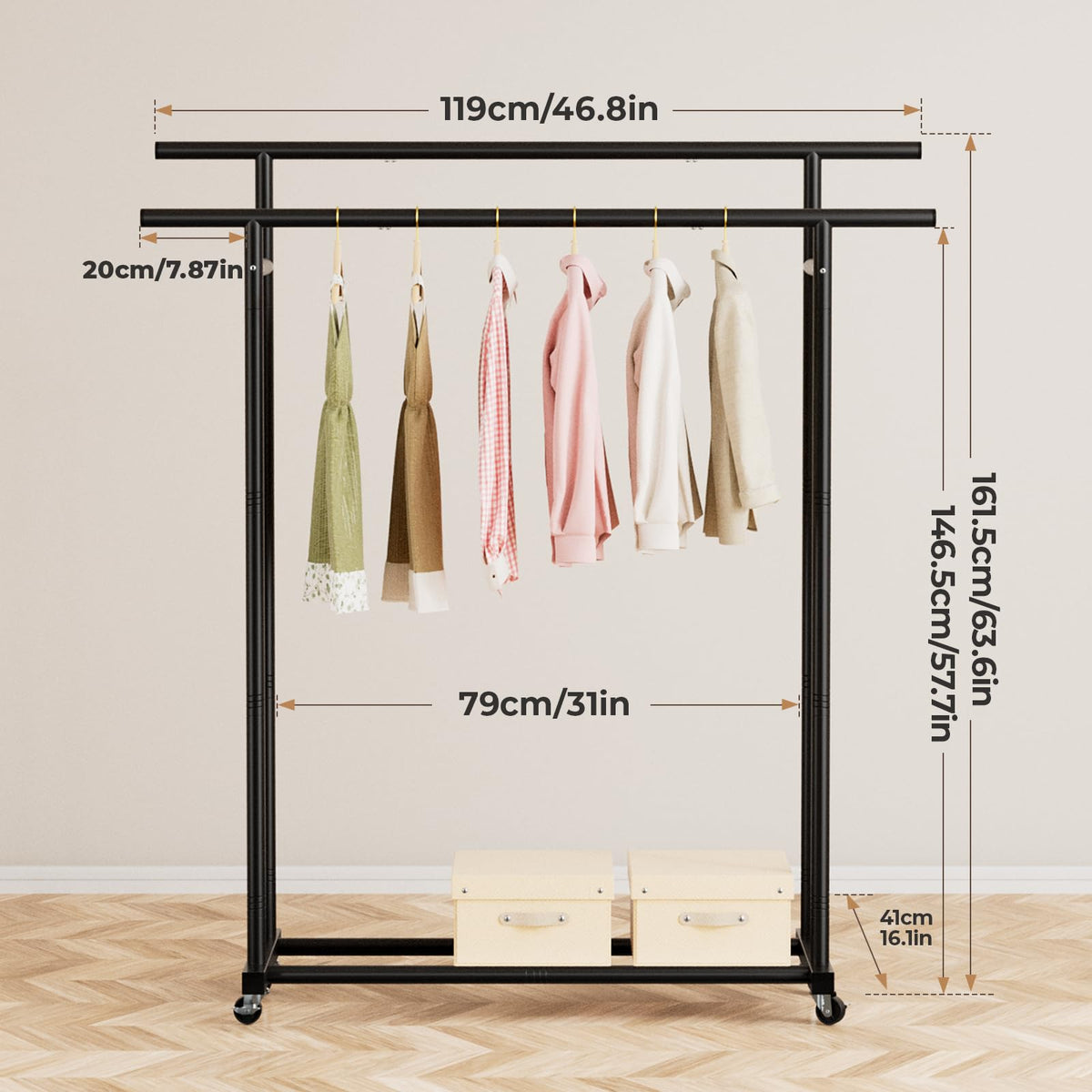Abiglifty clothes rack during easy assembly for portable closet setup.