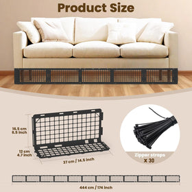 Abiglifty connectable L-shaped panels beneath the sofa form a stable barrier.