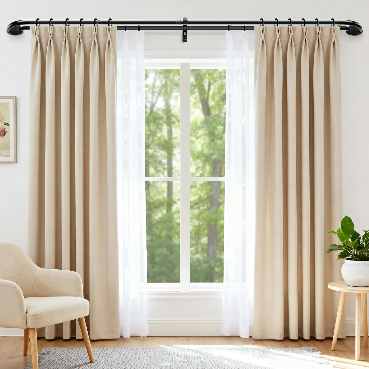Abiglifty extendable double curtain rod demonstrates adjustable length from 48 to 84 inches.