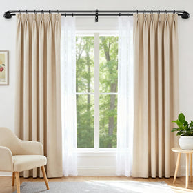 Abiglifty extendable double curtain rod demonstrates adjustable length from 48 to 84 inches.