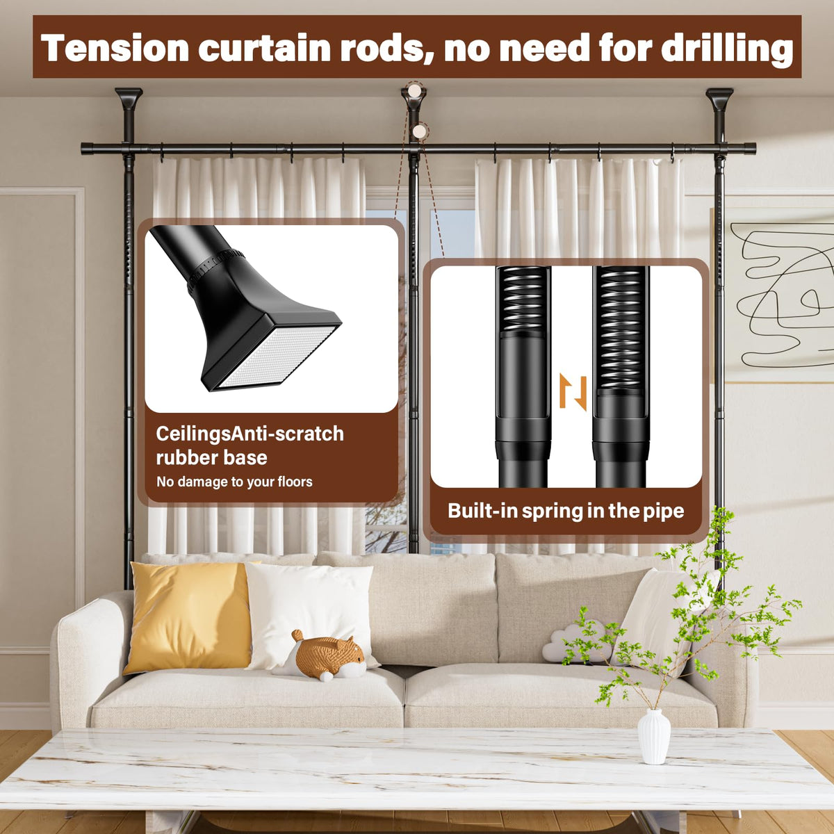 Abiglifty heavy-duty black finish curtain rod for privacy and light control