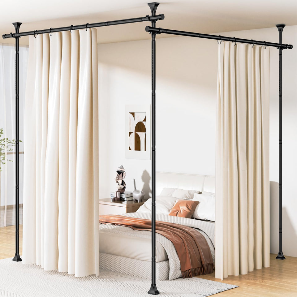 Abiglifty no-drill room divider rod demonstrates easy installation for renters