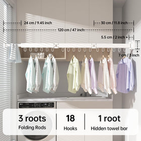 Abiglifty retractable towel rod provides extra drying space near the sink.