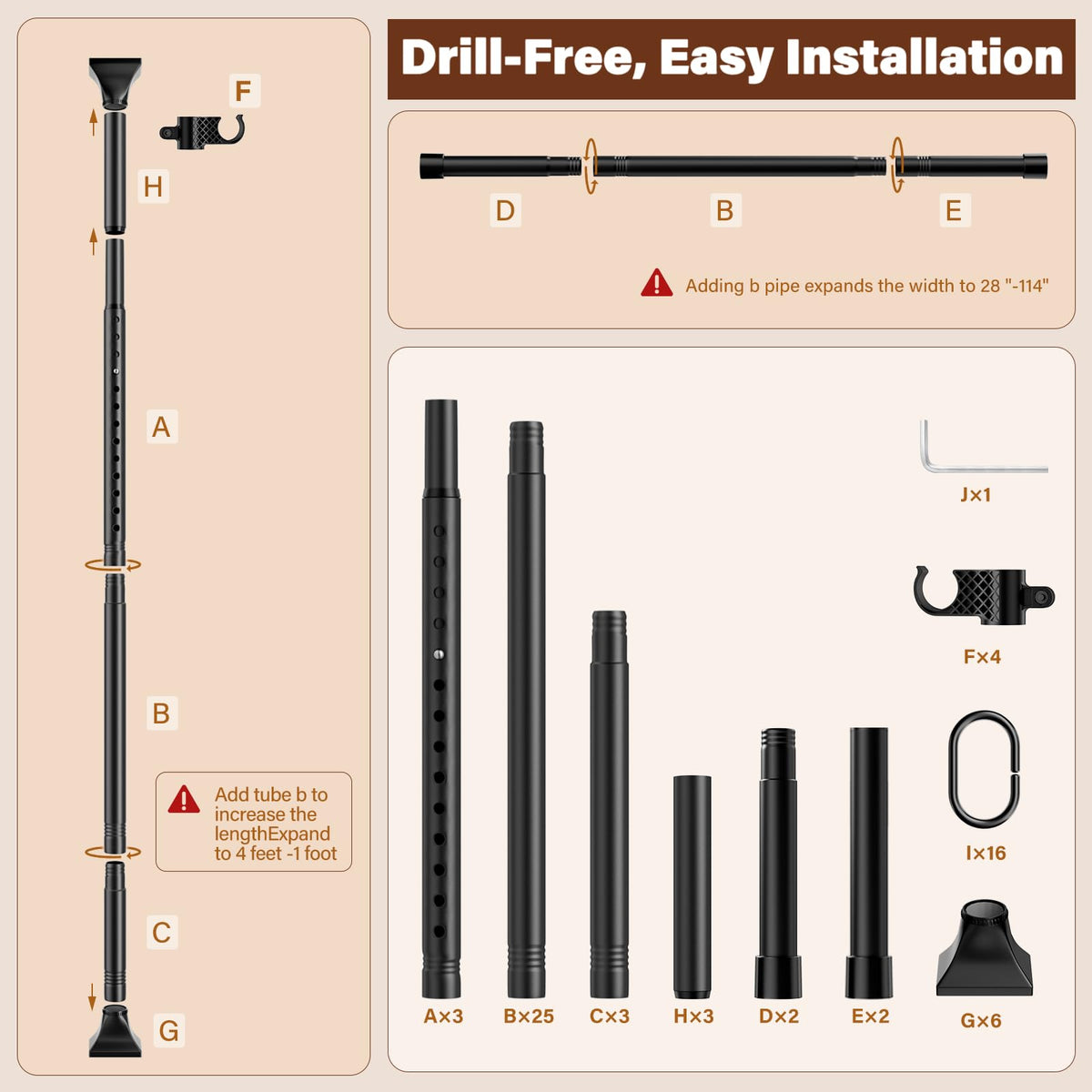 Abiglifty rustproof stainless steel rod provides sturdy support up to 40 lbs