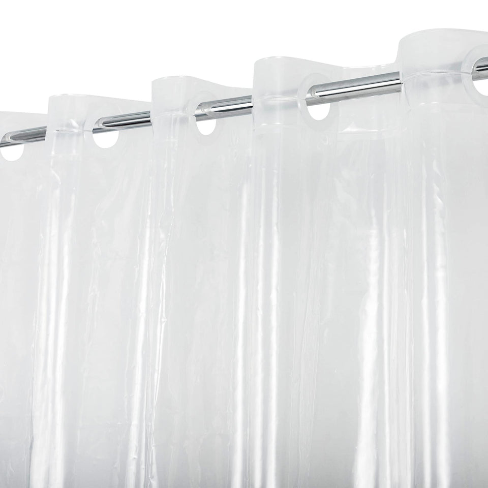 ABLUEN No Hook PEVA shower curtain in clear finish enables easy, tool-free hanging.
