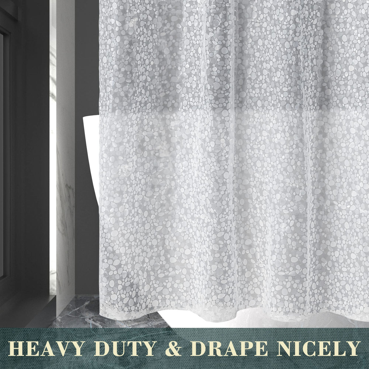 ABLUEN standard 71x74 size fits most showers and rods.
