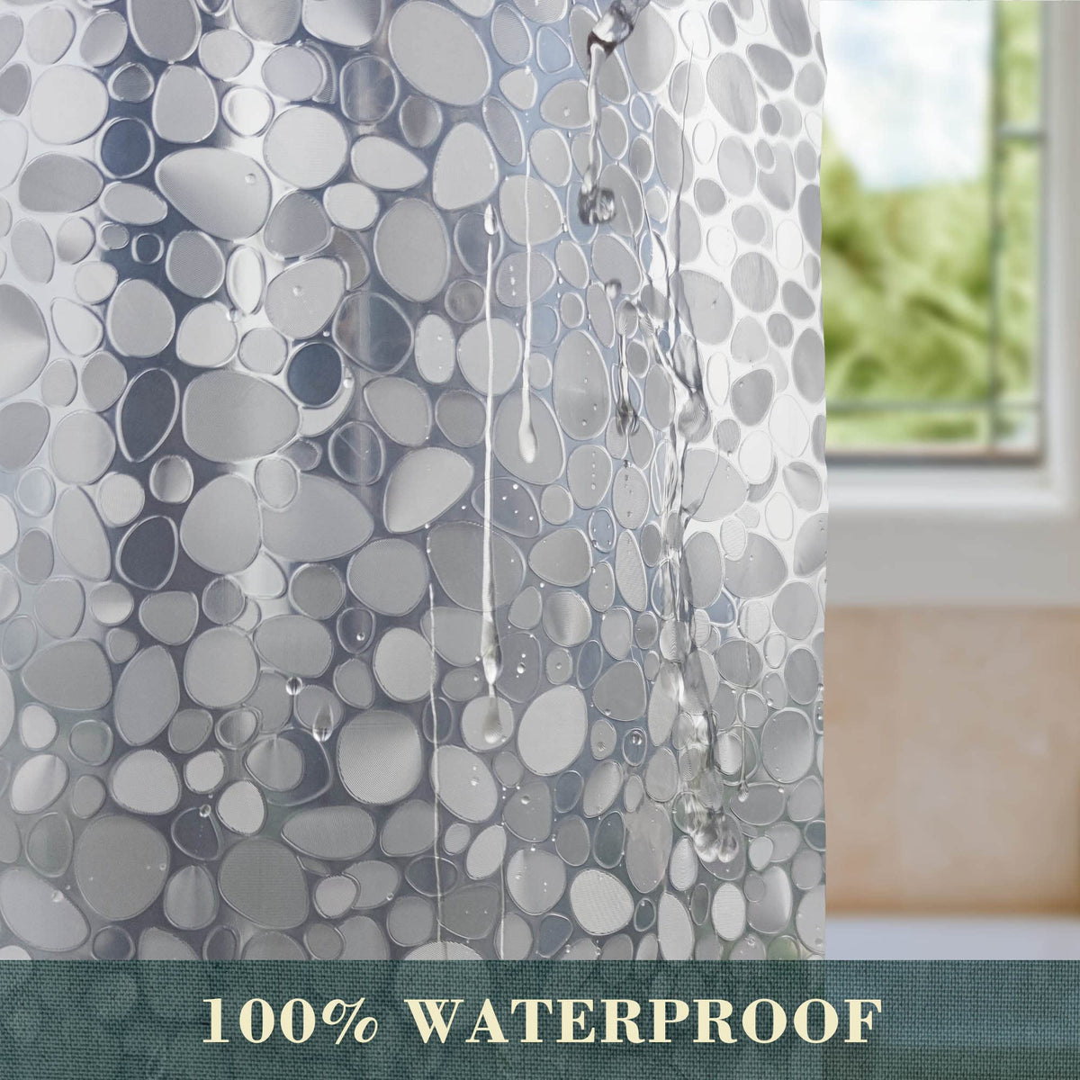 ABLUEN waterproof PVC-free curtain protects the shower area from splashes.
