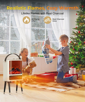 Abolee fireplace space heater includes tip-over and overheat protections.