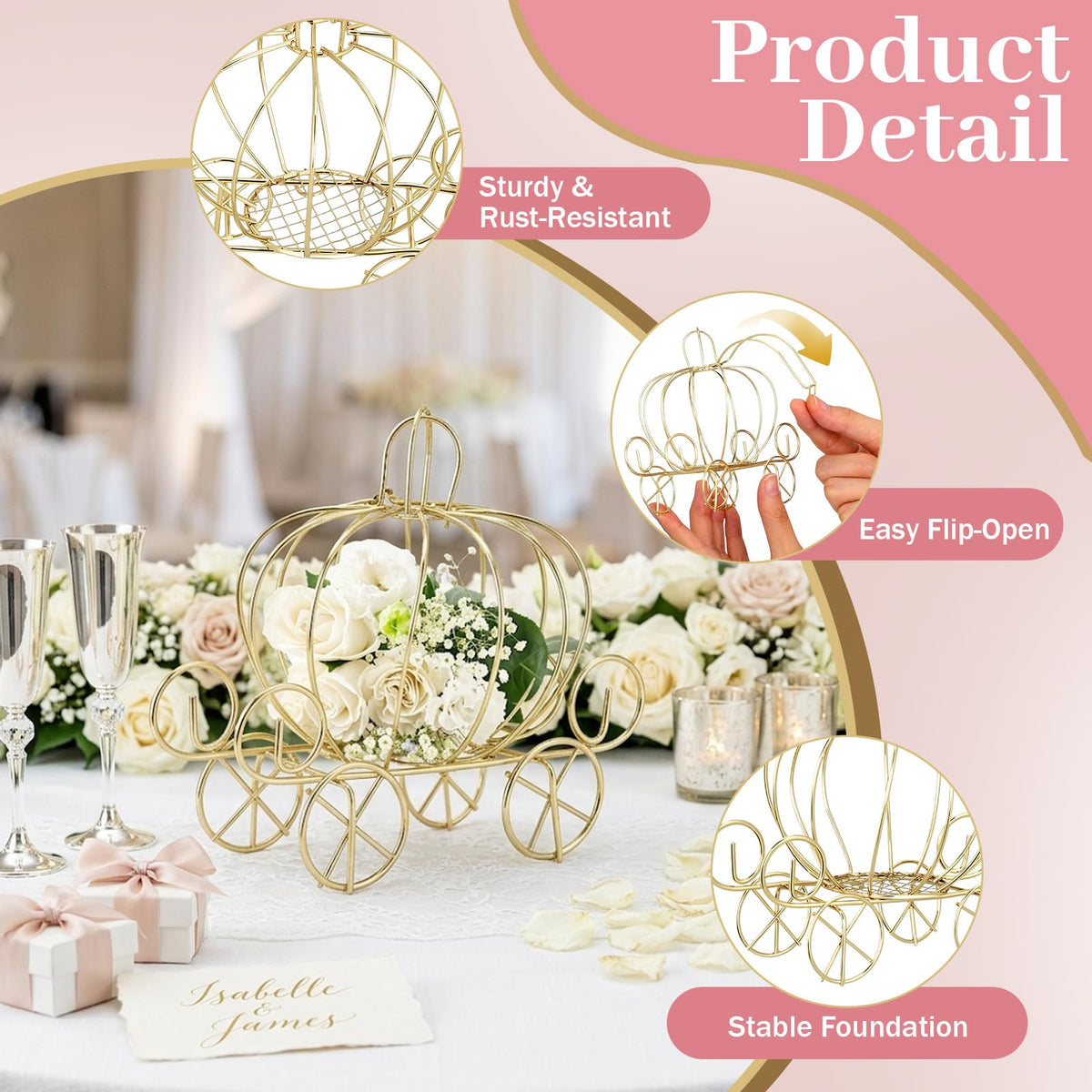 ABOOFAN carriage centerpiece doubles as a delicate flower holder