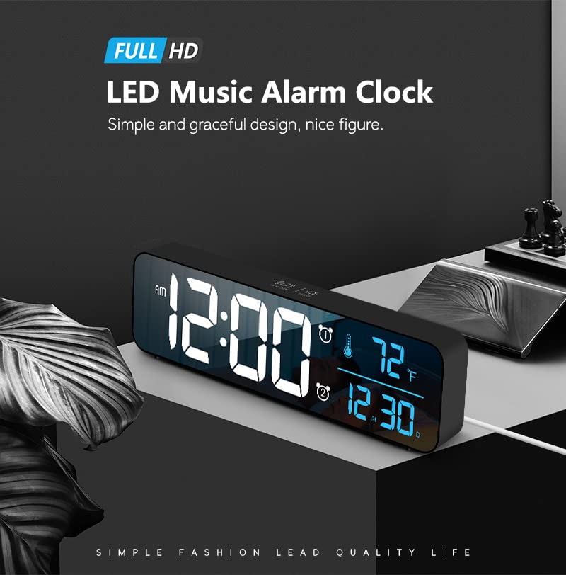 Abovsare clock showing automatic brightness dimmer to match lighting and reduce glare.