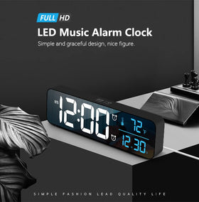 Abovsare clock showing automatic brightness dimmer to match lighting and reduce glare.