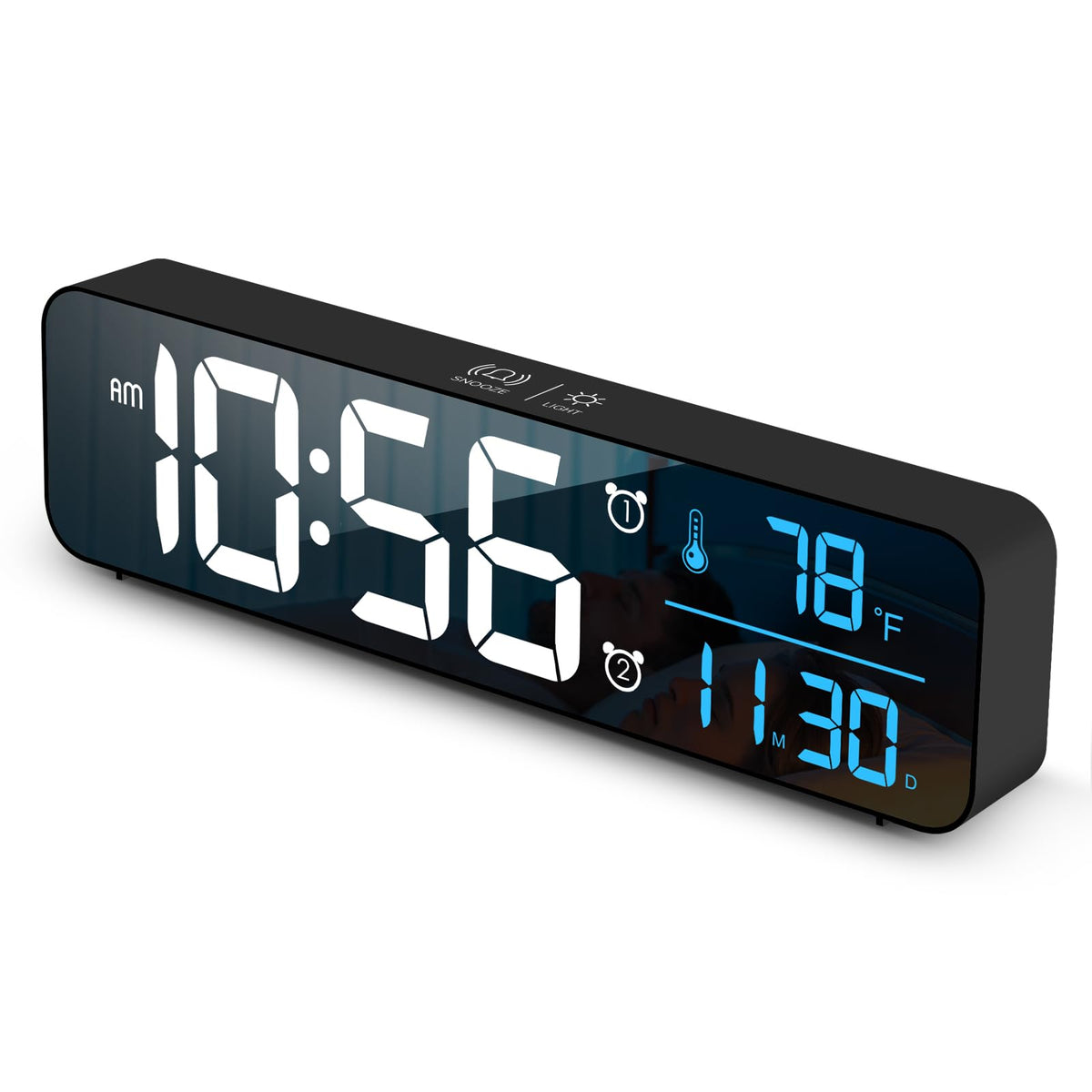 Abovsare digital clock with a large LED display for easy time reading from across the room.