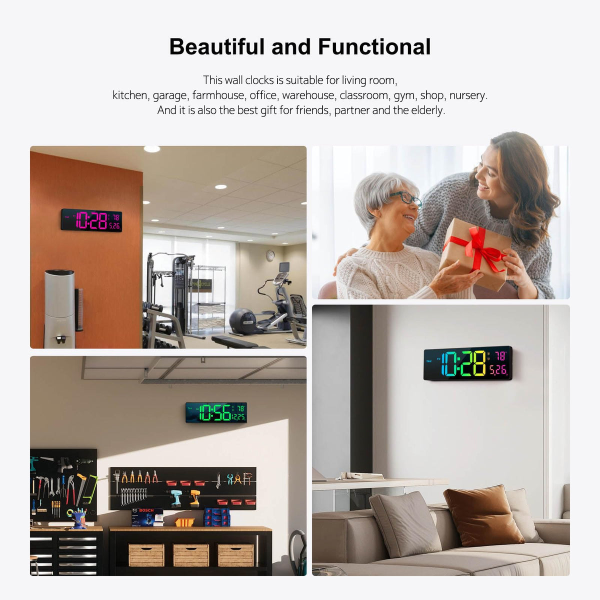 Abovsare digital clock in multiple colors for decor versatility.