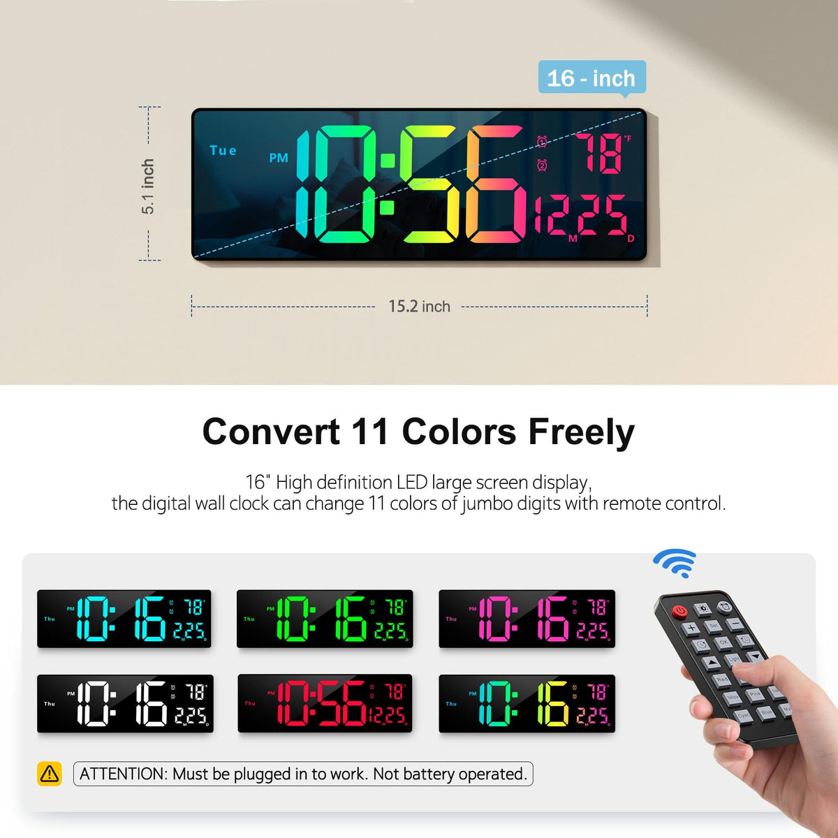 Abovsare wall clock remote control for effortless color and time settings.