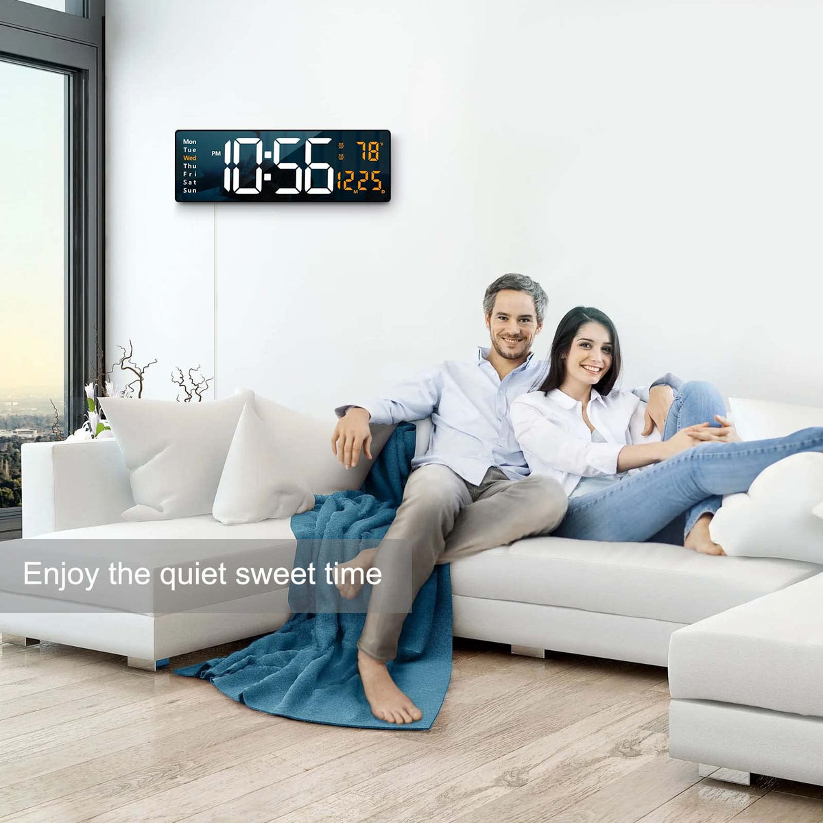 Abovsare displays time, date, week, and temperature at a glance