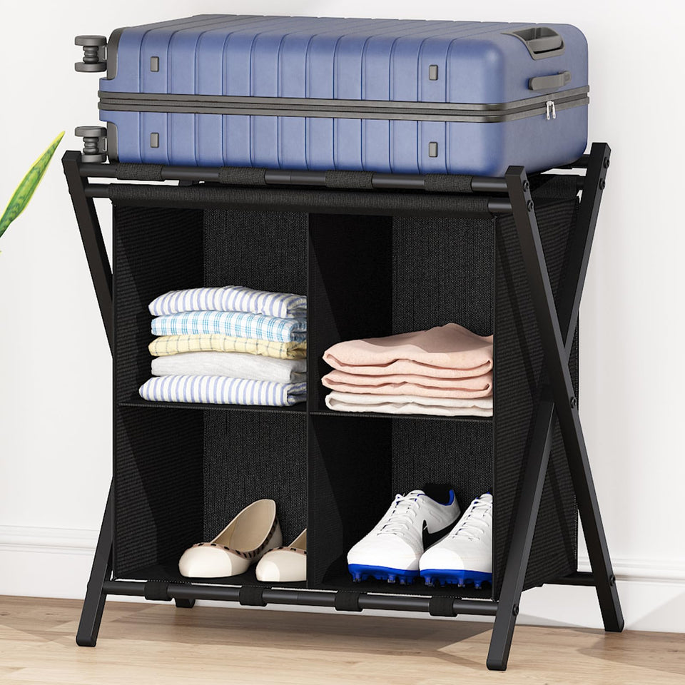 aboxoo luggage rack front view highlights sturdy steel frame for reliability.