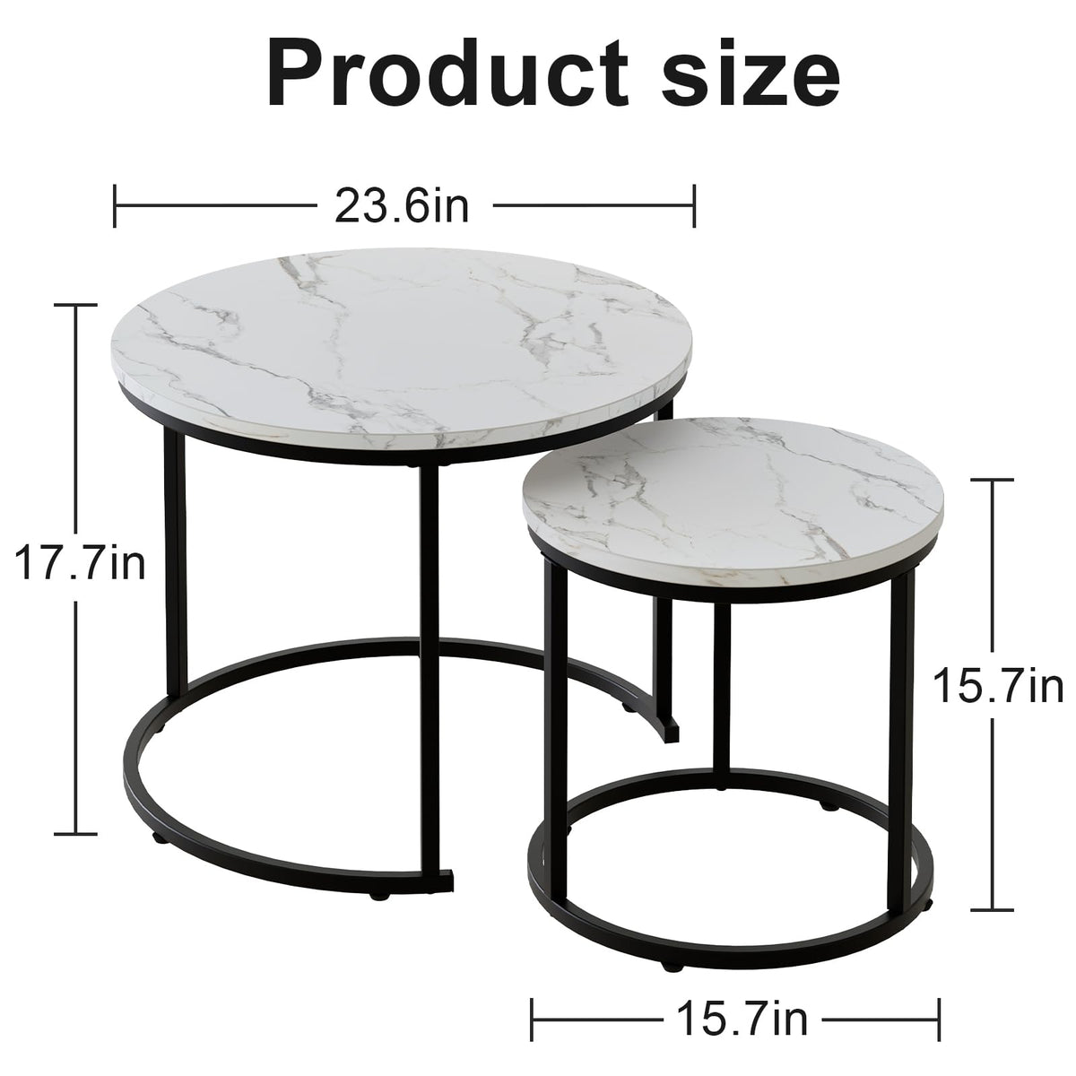aboxoo round nesting coffee table folded-legs closeup highlights the black steel frame.