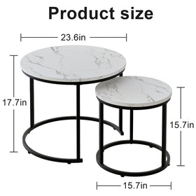 aboxoo round nesting coffee table folded-legs closeup highlights the black steel frame.